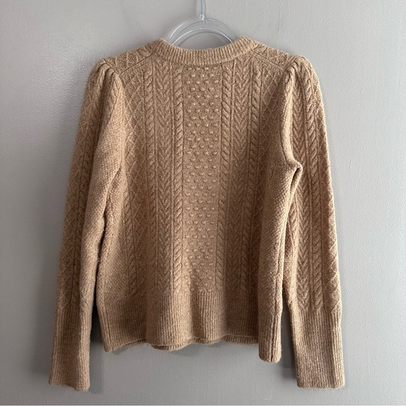 J. Crew Camel Tan Stretch Wool Cable Knit Crewneck Sweater Womens Medium - Picture 2 of 8